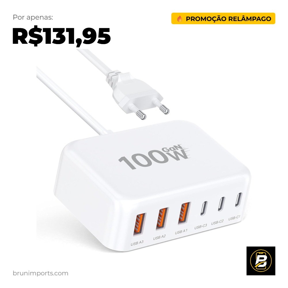 Carregador GaN 100W 6 Portas